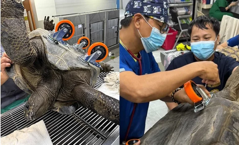 Tartaruga gigante ganha “cadeira de rodas”